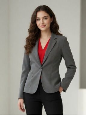 Gray Single Button Fitted Blazer Jacket Professional Spring Split Tail Comfy